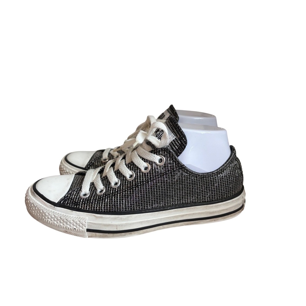 Converse Chuck Taylor All Star Low Top Metallic‎ Silver Black Sneakers 517479F 7